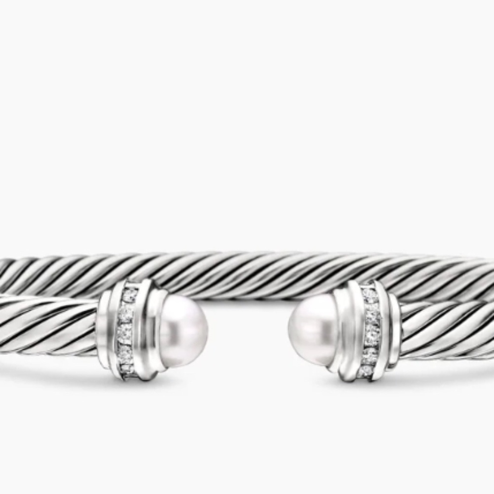 DAVID YURMAN - CLASSIC CABLE BRACELET Sterling Silver with Pearls and Diamonds